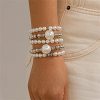 Thumbnail for Bohemia 5Pcs Two Tone CZ Inlaid Pearl Chain Bracelet Set