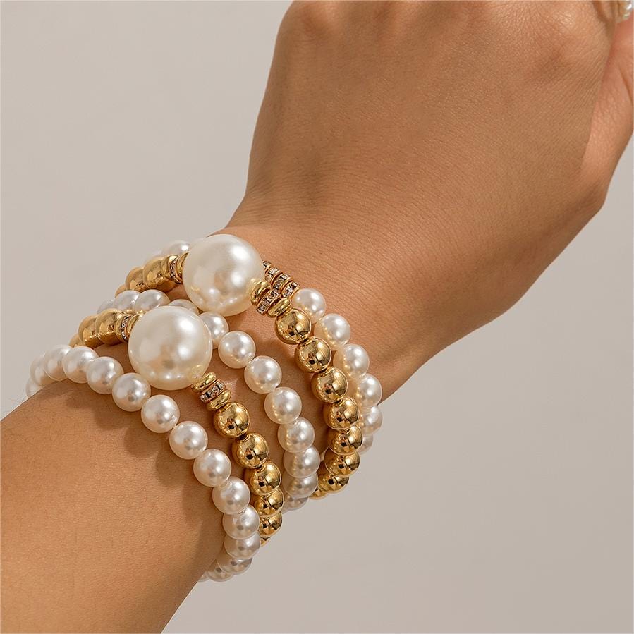 Bohemia 5Pcs Two Tone CZ Inlaid Pearl Chain Bracelet Set