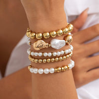 Thumbnail for Bohemia 5pcs Two Tone Irregular Pearl Chain Bracelet Set