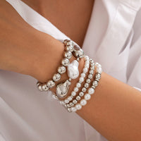 Thumbnail for Bohemia 5pcs Two Tone Irregular Pearl Chain Bracelet Set