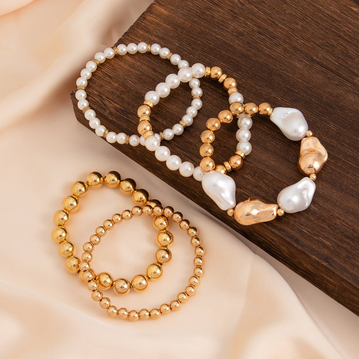 Bohemia 5pcs Two Tone Irregular Pearl Chain Bracelet Set