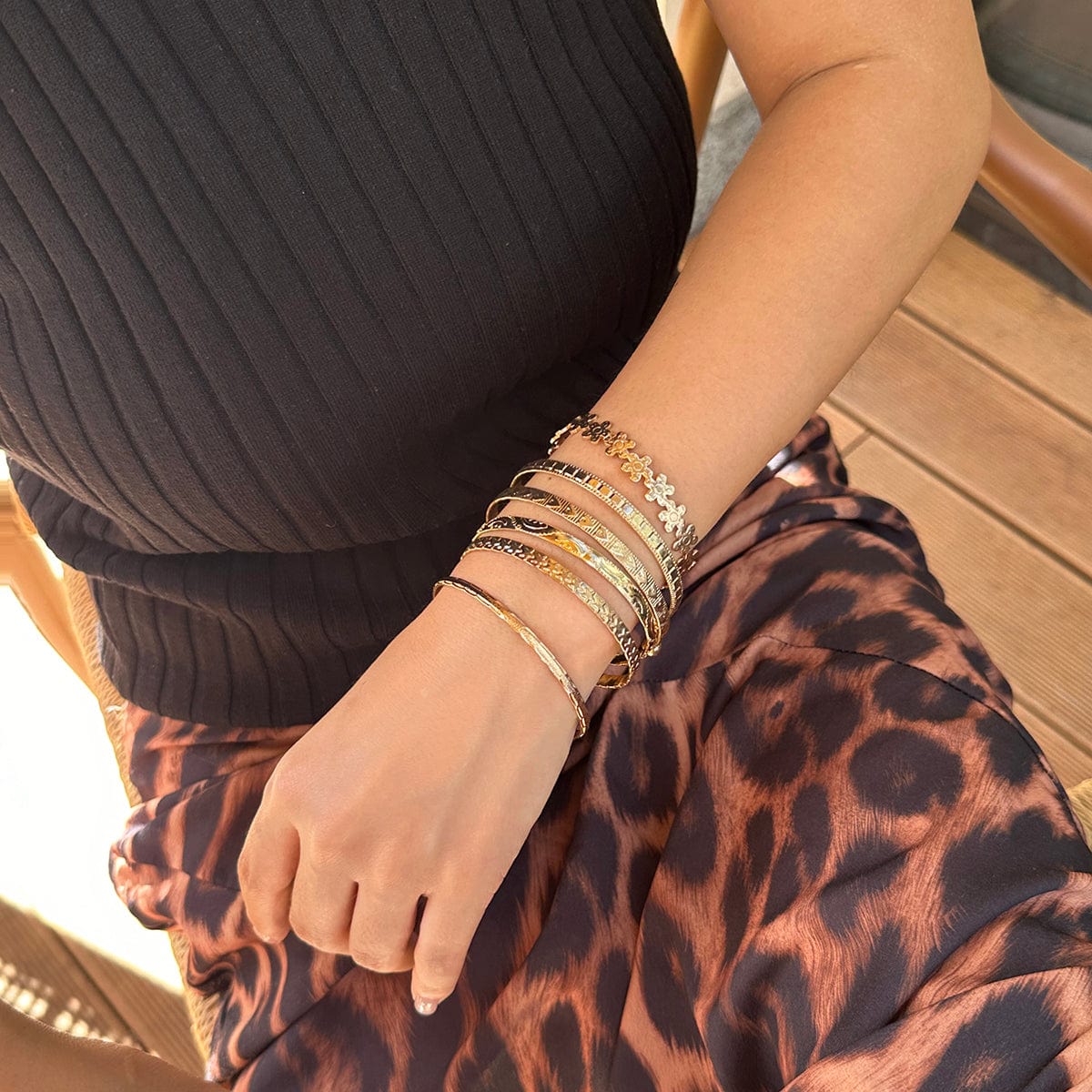 Bohemia 6pcs  Flower Heart Star Pattern Open Bangle Bracelet Set - ArtGalleryZen