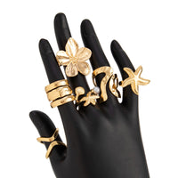 Thumbnail for Bohemia 6pcs Flower Starfish Pearl Irregular Curved Ring Set - ArtGalleryZen