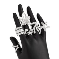 Thumbnail for Bohemia 6pcs Flower Starfish Pearl Irregular Curved Ring Set - ArtGalleryZen