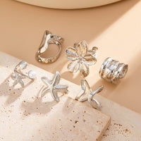 Thumbnail for Bohemia 6pcs Flower Starfish Pearl Irregular Curved Ring Set - ArtGalleryZen