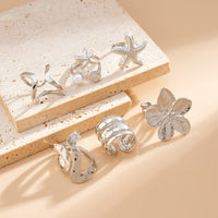 Thumbnail for Bohemia 6pcs Flower Starfish Pearl Irregular Curved Ring Set - ArtGalleryZen