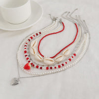 Thumbnail for Bohemia 6pcs Strawberry Heart Pendant Pearl Conch Seed Bead Chain Necklace Set