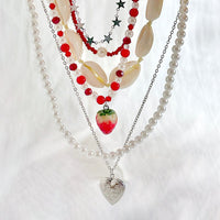 Thumbnail for Bohemia 6pcs Strawberry Heart Pendant Pearl Conch Seed Bead Chain Necklace Set