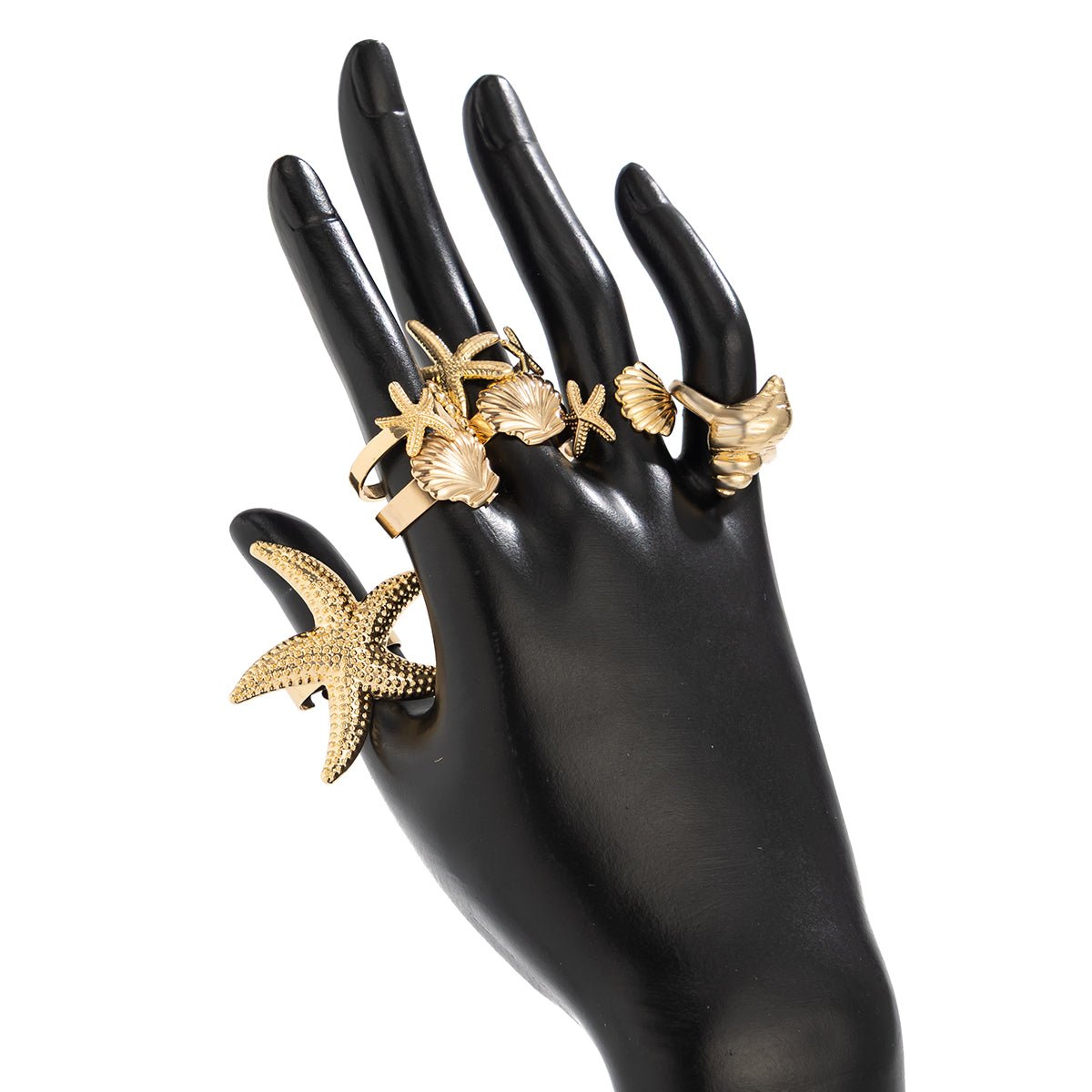 Bohemia 7pcs Chunky Starfish Conch Shell Ring Set - ArtGalleryZen