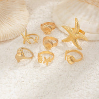 Thumbnail for Bohemia 7pcs Chunky Starfish Conch Shell Ring Set - ArtGalleryZen
