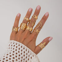 Thumbnail for Bohemia 9pcs Chunky Flower Starfish Shell Hollow Ring Set - ArtGalleryZen