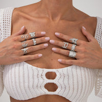 Thumbnail for Bohemia 9pcs Chunky Flower Starfish Shell Hollow Ring Set - ArtGalleryZen