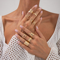 Thumbnail for Bohemia 9pcs Chunky Flower Starfish Shell Hollow Ring Set - ArtGalleryZen