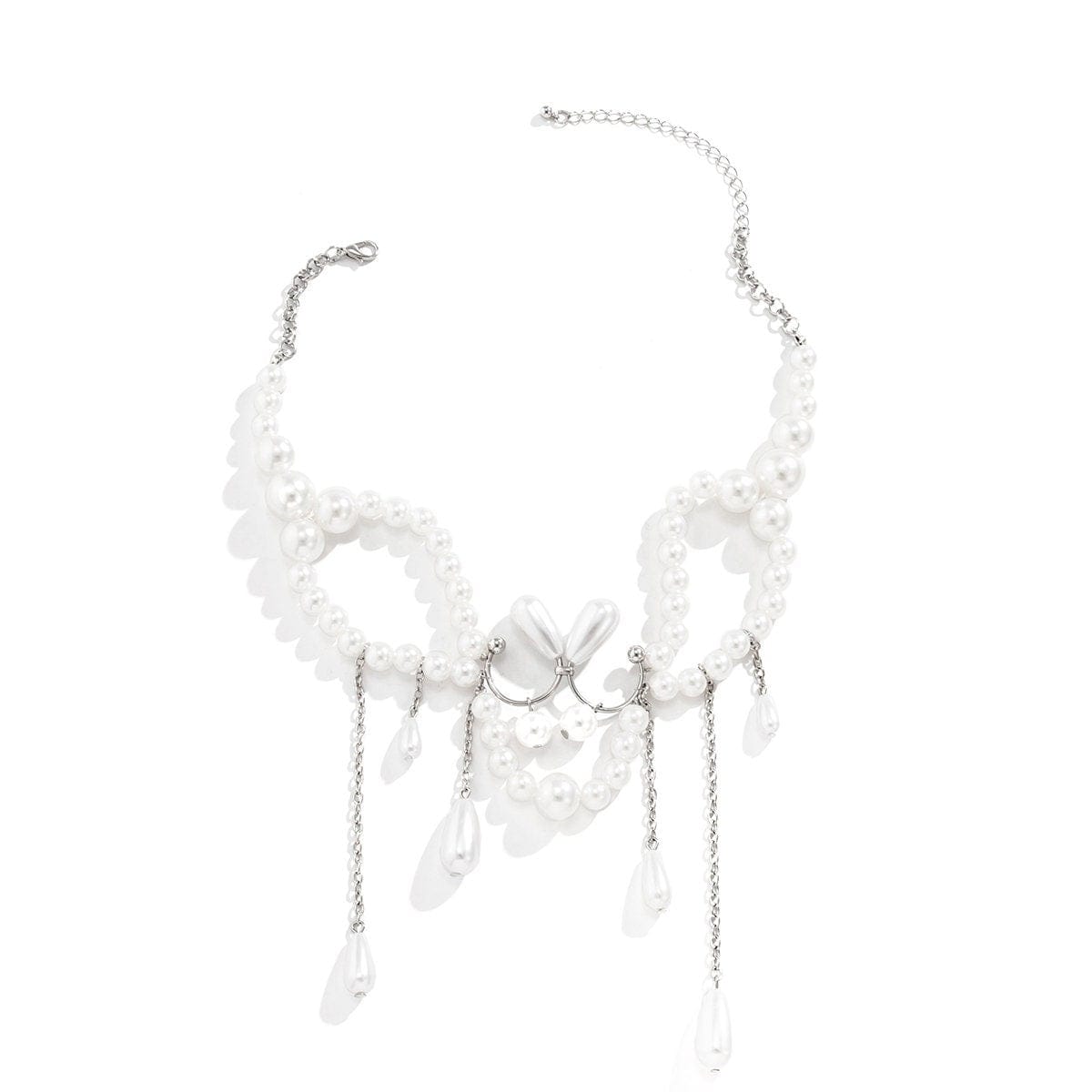 Bohemia Abstract Pattern Pearl Chain Tassel Choker Necklace - ArtGalleryZen