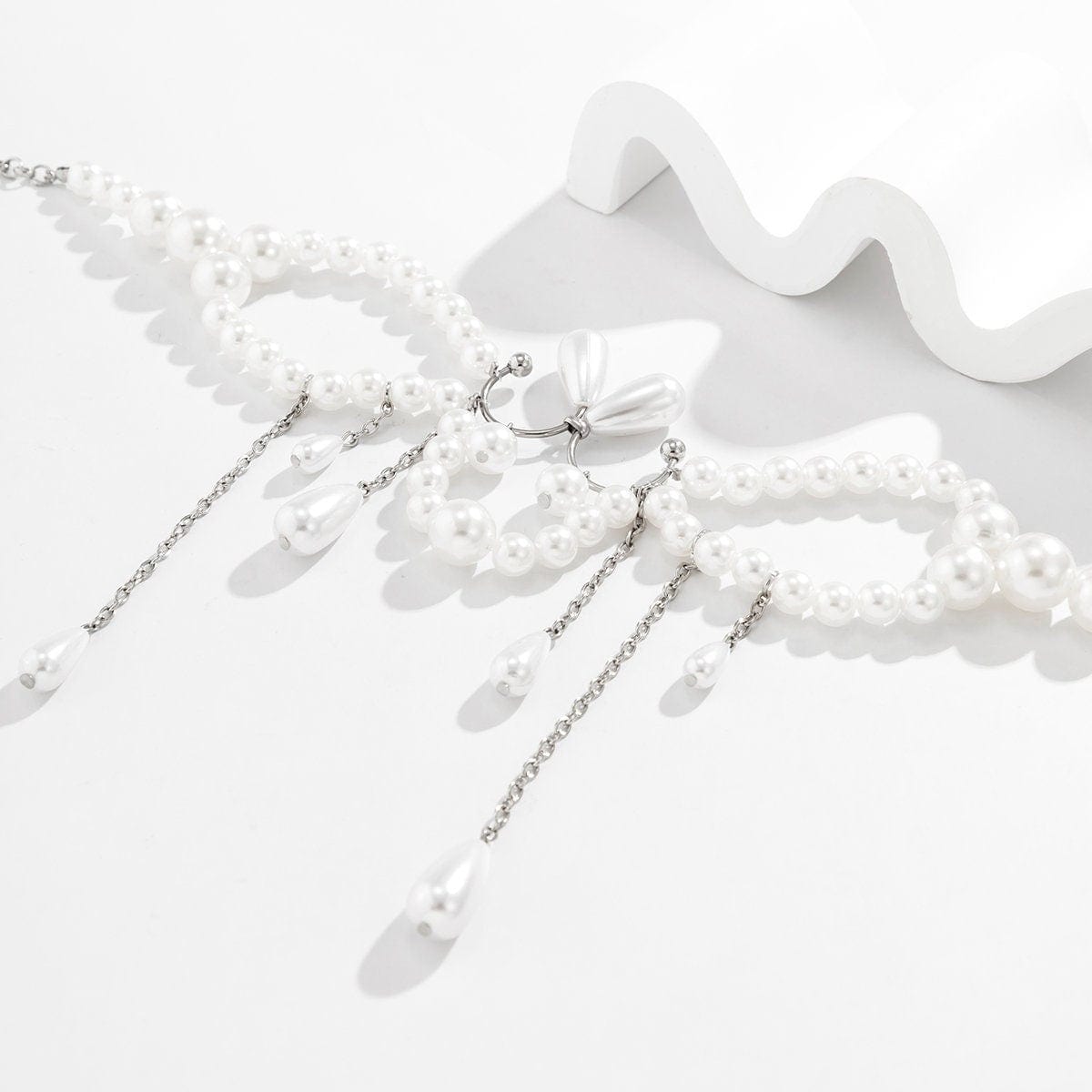 Bohemia Abstract Pattern Pearl Chain Tassel Choker Necklace - ArtGalleryZen