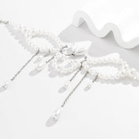 Thumbnail for Bohemia Abstract Pattern Pearl Chain Tassel Choker Necklace - ArtGalleryZen