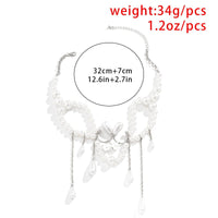 Thumbnail for Bohemia Abstract Pattern Pearl Chain Tassel Choker Necklace - ArtGalleryZen