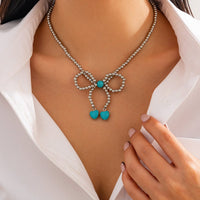 Thumbnail for Bohemia Bowknot Shaped Turquoise Beaded Chain Necklace - ArtGalleryZen