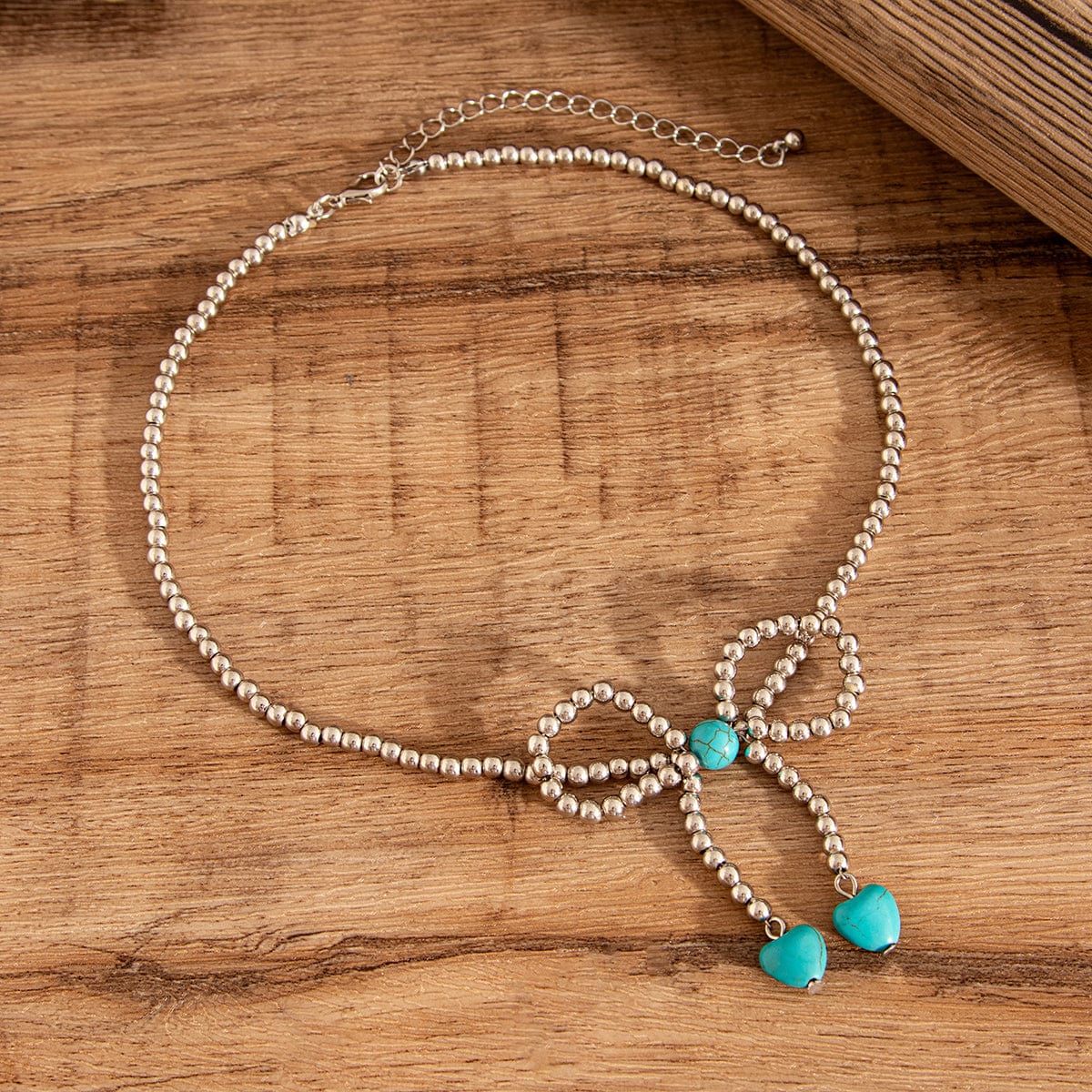 Bohemia Bowknot Shaped Turquoise Beaded Chain Necklace - ArtGalleryZen