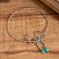Thumbnail for Bohemia Bowknot Shaped Turquoise Beaded Chain Necklace - ArtGalleryZen