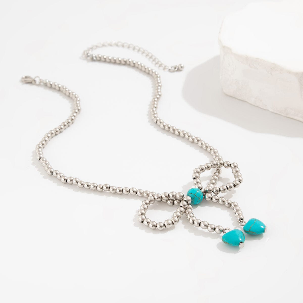Bohemia Bowknot Shaped Turquoise Beaded Chain Necklace - ArtGalleryZen