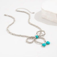 Thumbnail for Bohemia Bowknot Shaped Turquoise Beaded Chain Necklace - ArtGalleryZen