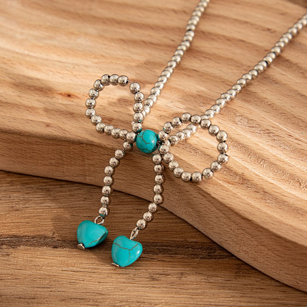 Bohemia Bowknot Shaped Turquoise Beaded Chain Necklace - ArtGalleryZen