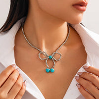 Thumbnail for Bohemia Bowknot Shaped Turquoise Beaded Chain Necklace - ArtGalleryZen