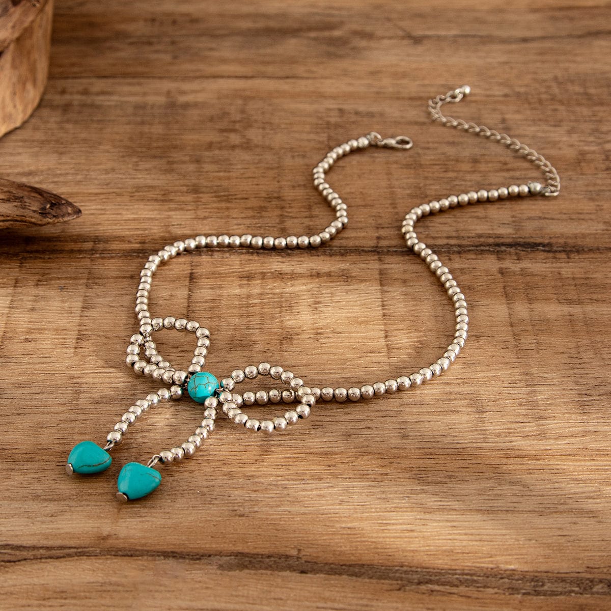 Bohemia Bowknot Shaped Turquoise Beaded Chain Necklace