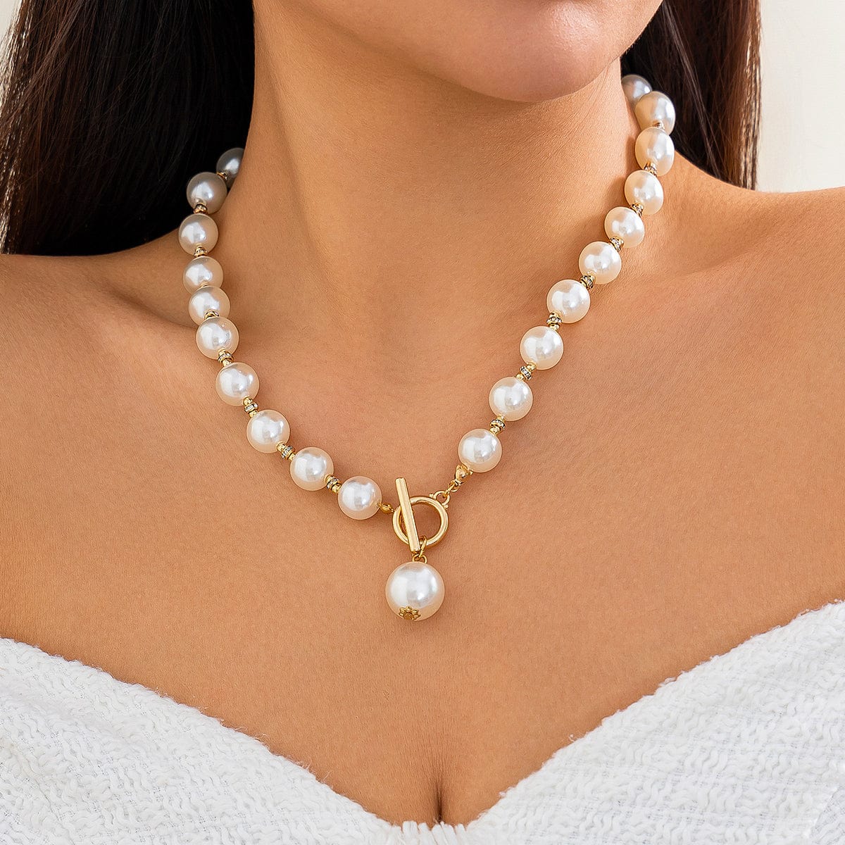 Bohemia Chic Pearl Chain Toggle Clasp Necklace