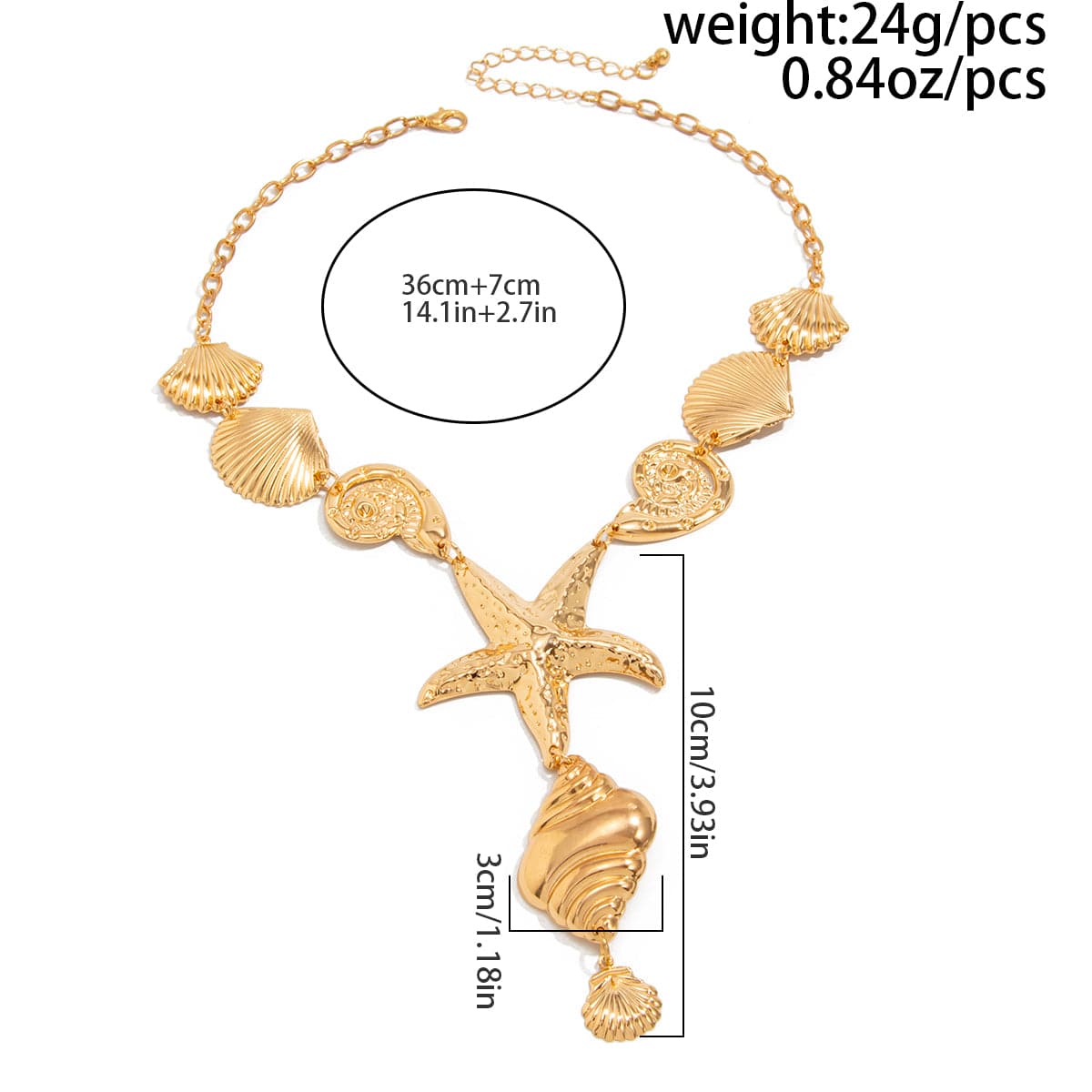 Bohemia Chunky Conch Shell Starfish Charm Y Necklace - ArtGalleryZen