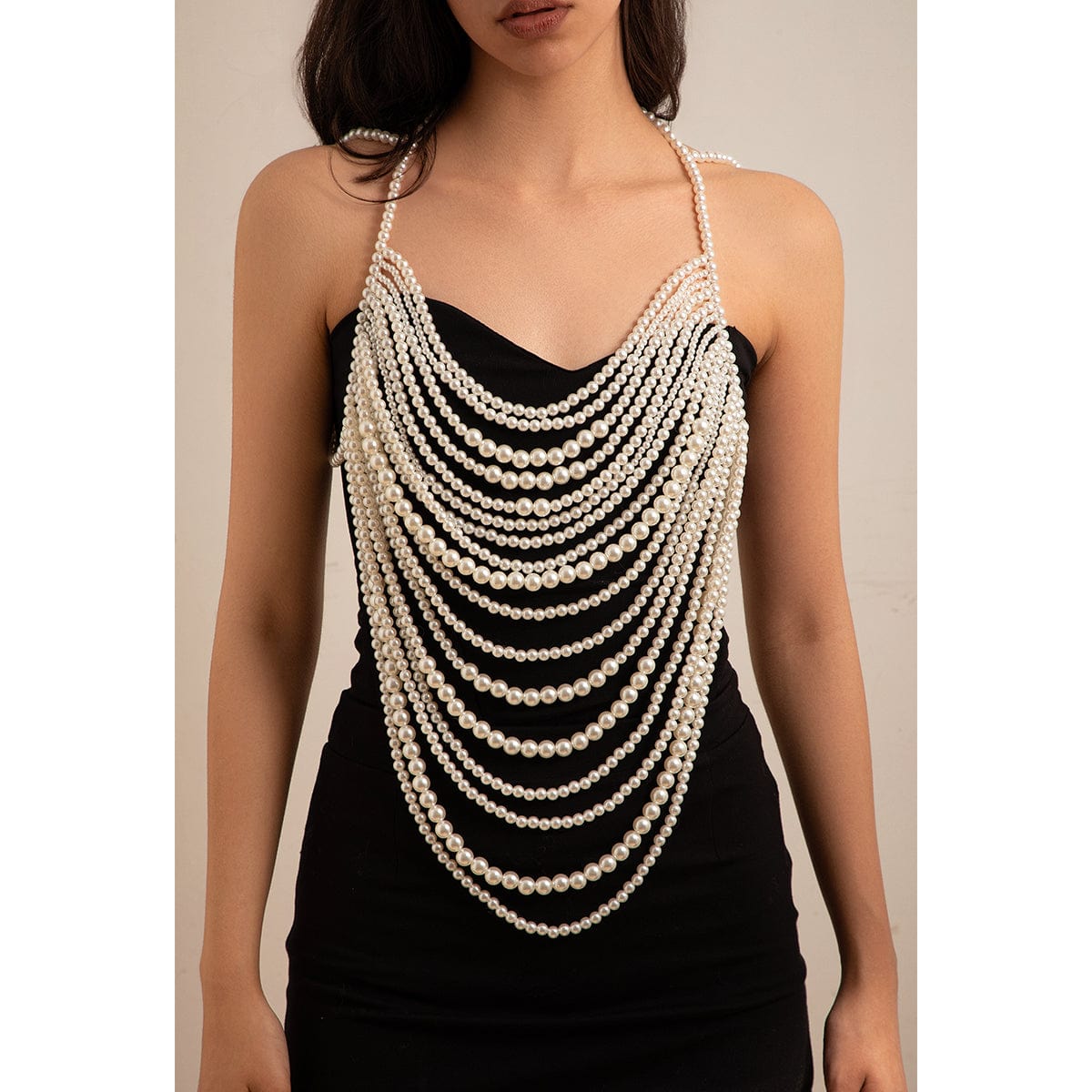 Bohemia Chunky Layered Pearl Backless Body Chain Bra