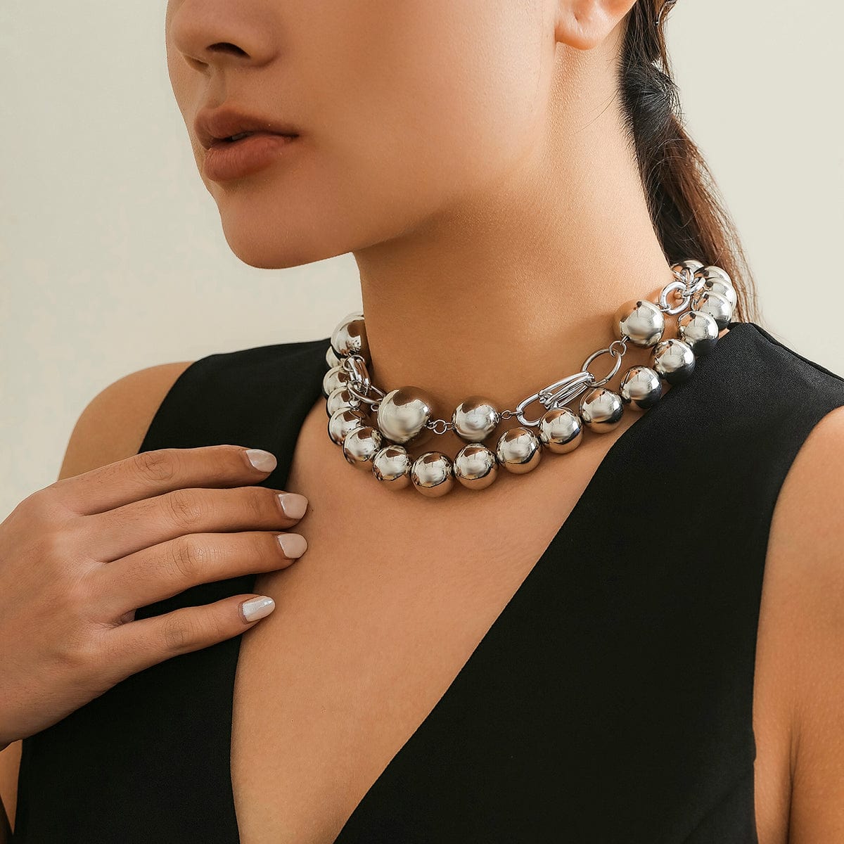 Bohemia Chunky Layered Pearl Chain Choker Necklace Set - ArtGalleryZen