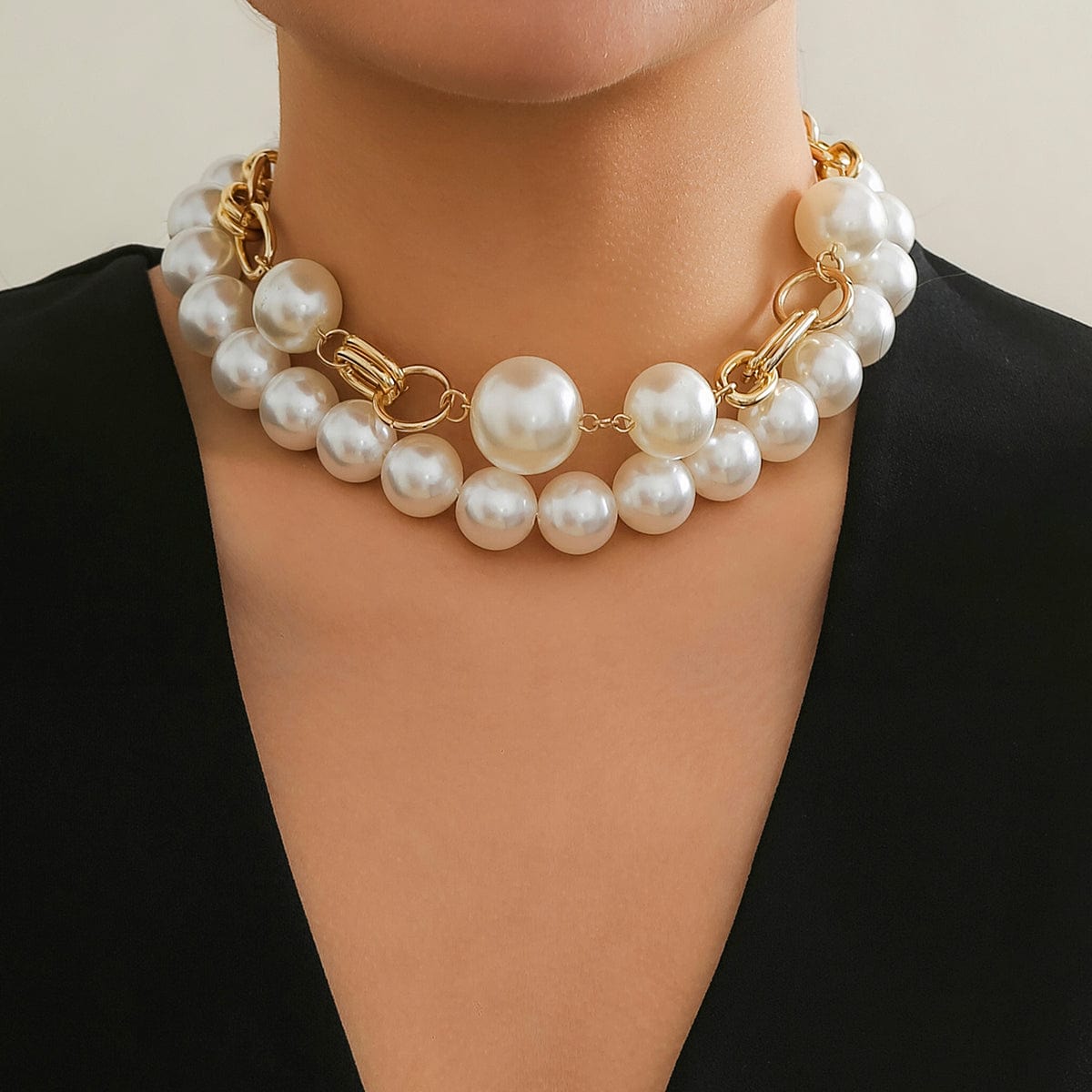 Bohemia Chunky Layered Pearl Chain Choker Necklace Set