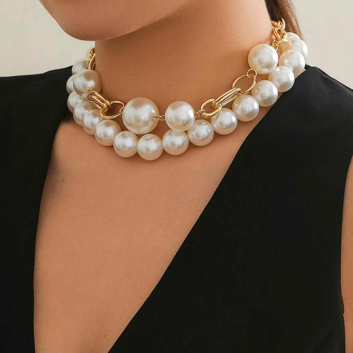 Bohemia Chunky Layered Pearl Chain Choker Necklace Set