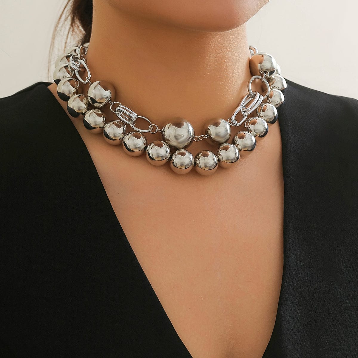 Bohemia Chunky Layered Pearl Chain Choker Necklace Set