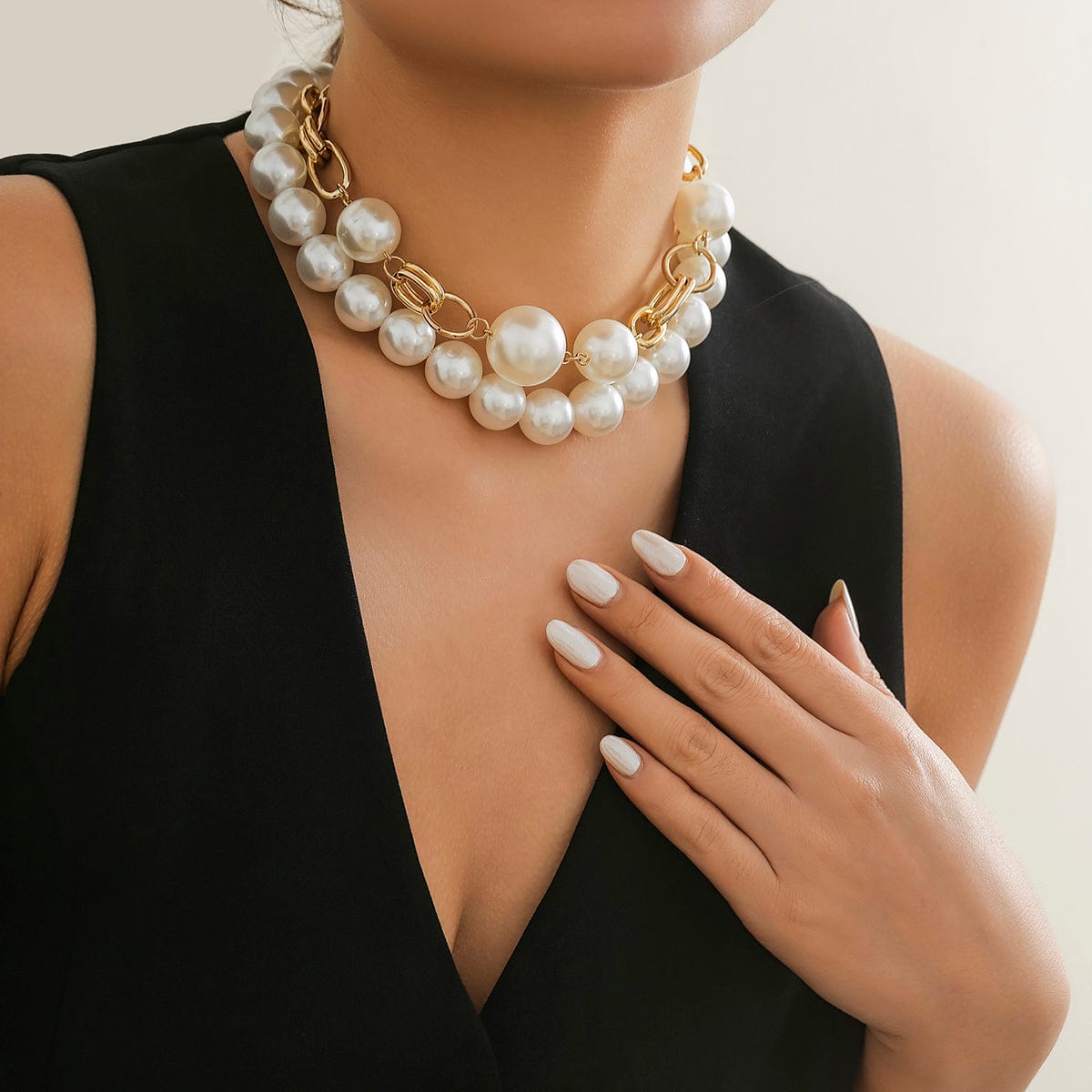 Bohemia Chunky Layered Pearl Chain Choker Necklace Set