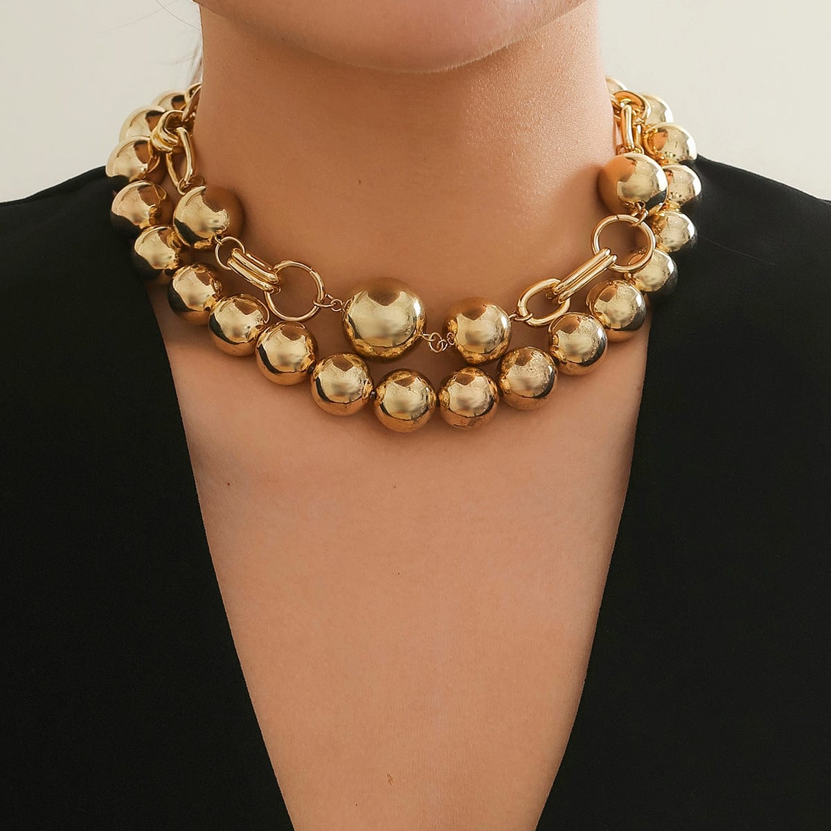 Bohemia Chunky Layered Pearl Chain Choker Necklace Set