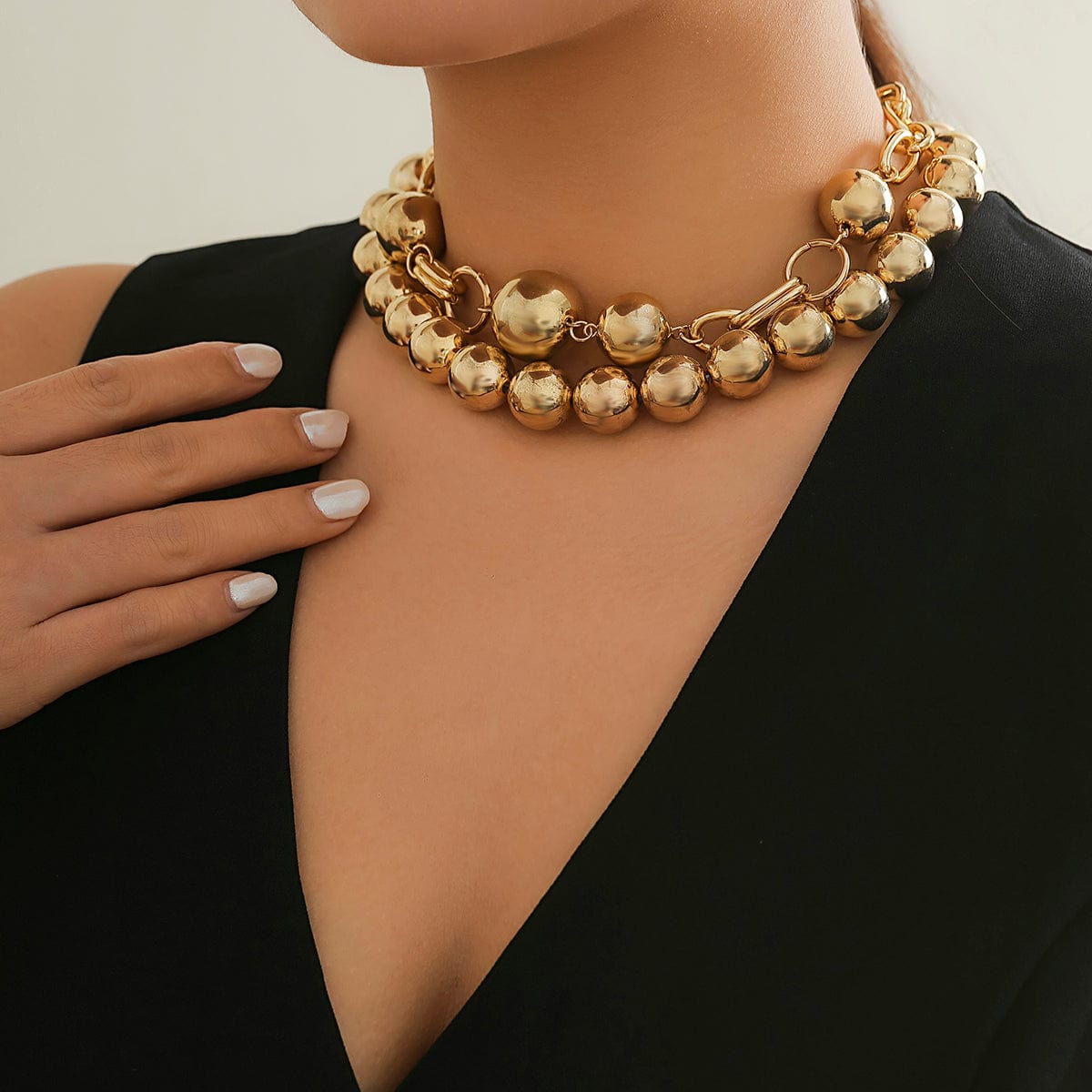 Bohemia Chunky Layered Pearl Chain Choker Necklace Set