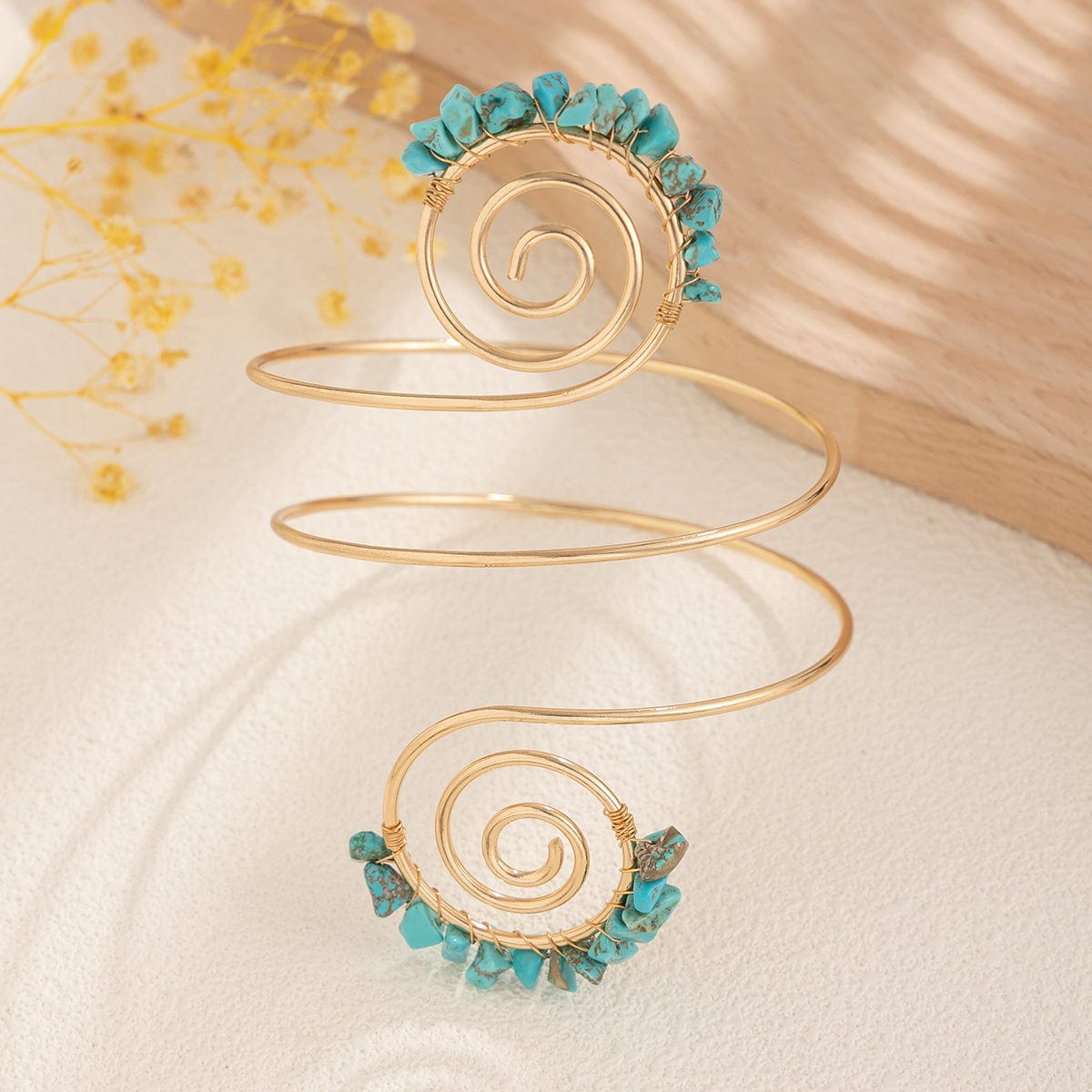 Bohemia Colorful Natural Turquoise Stone Spiral Arm Cuff