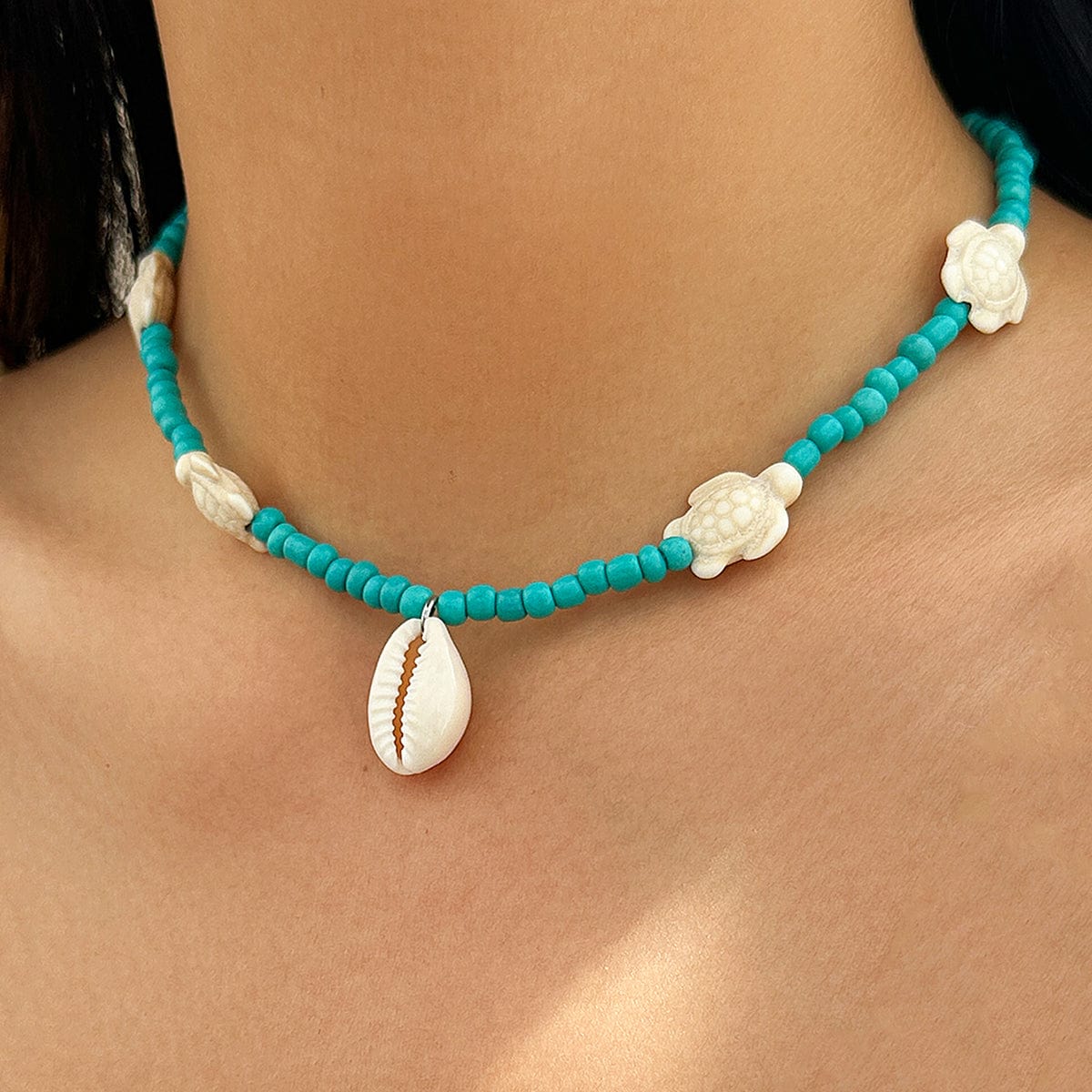 Bohemia Conch Turtle Charm Seed Beaded Necklace