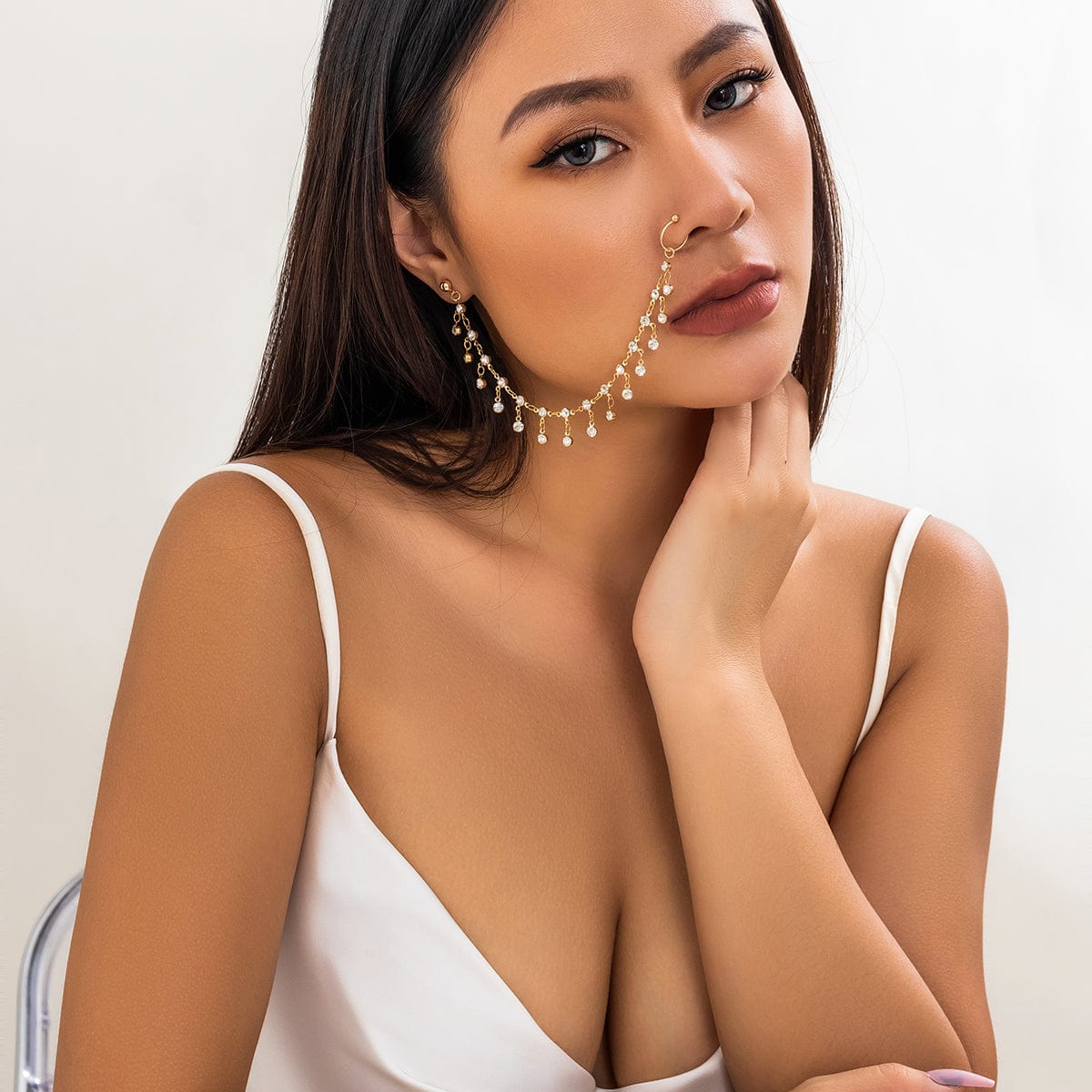 Bohemia Crystal Tassel Nose To Ear Chain - ArtGalleryZen