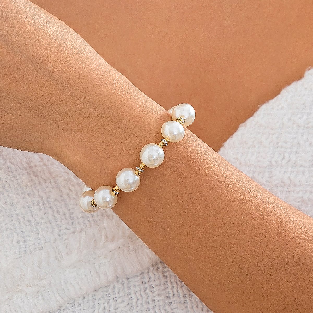 Bohemia CZ Inlaid Pearl Chain Bracelet