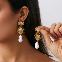 Thumbnail for Bohemia Dangling Sun Pearl Earrings - ArtGalleryZen