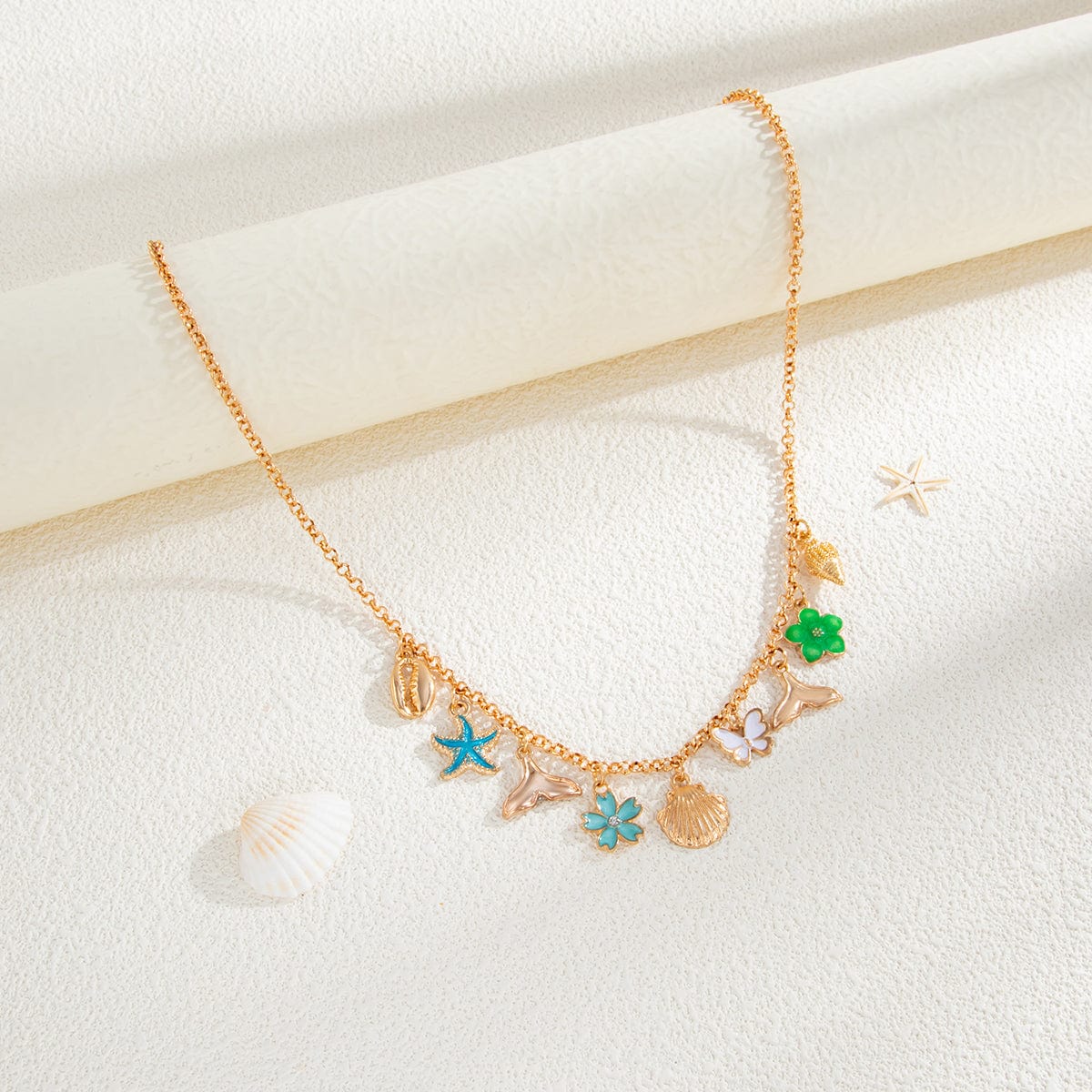 Bohemia Enamel Bow Flower Starfish Tassel Belly Chain - ArtGalleryZen