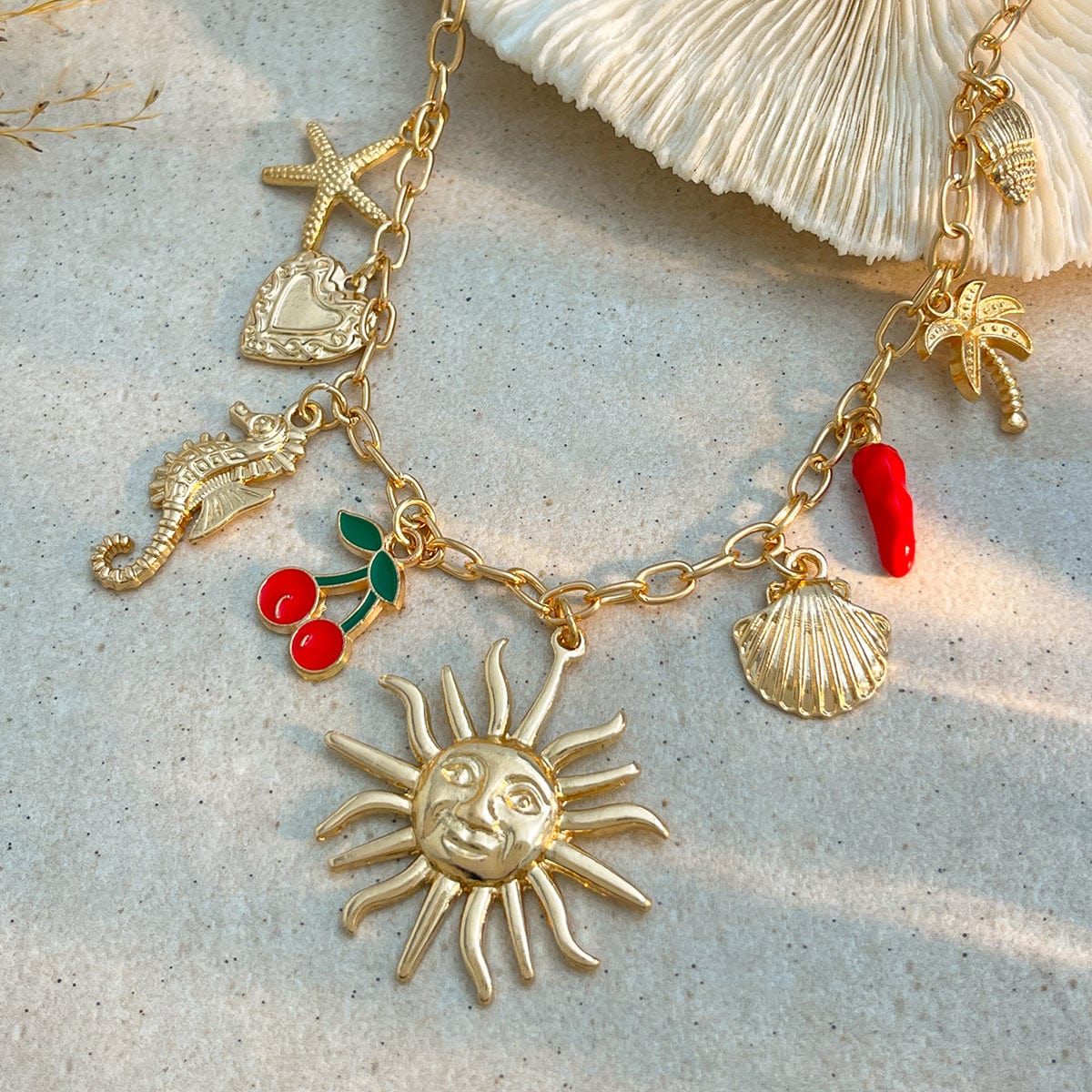 Bohemia Enamel Cherry Sun Starfish Heart Tassel Necklace - ArtGalleryZen
