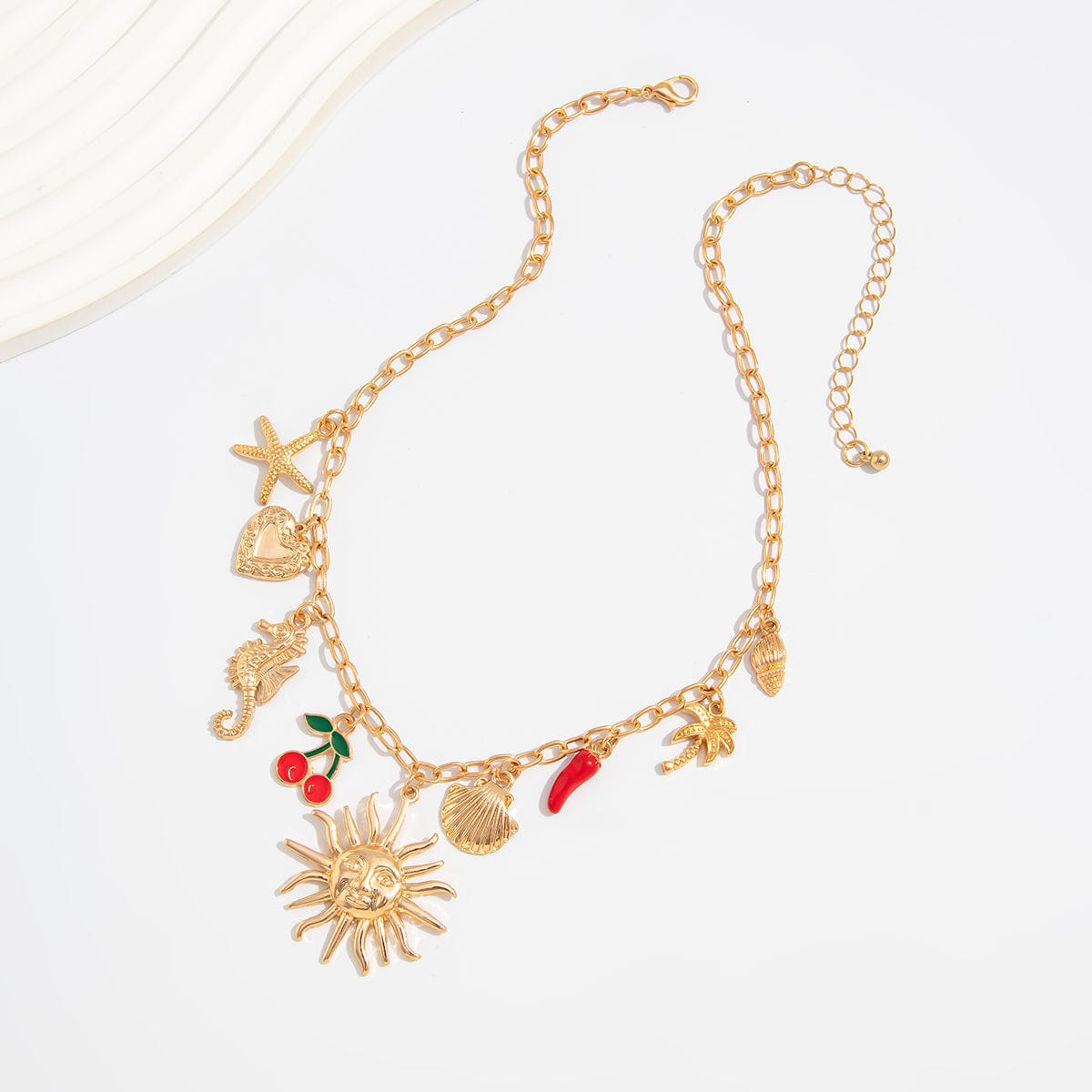 Bohemia Enamel Cherry Sun Starfish Heart Tassel Necklace - ArtGalleryZen