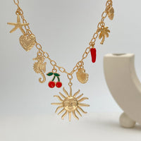 Thumbnail for Bohemia Enamel Cherry Sun Starfish Heart Tassel Necklace