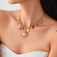 Thumbnail for Bohemia Enamel Cherry Sun Starfish Heart Tassel Necklace