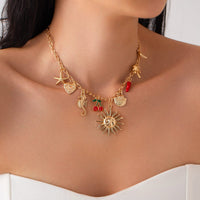 Thumbnail for Bohemia Enamel Cherry Sun Starfish Heart Tassel Necklace